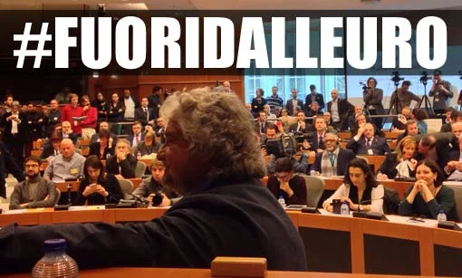 Beppe Grillo presenta il referendum sull'euro a Bruxelles #fuoridalleuro