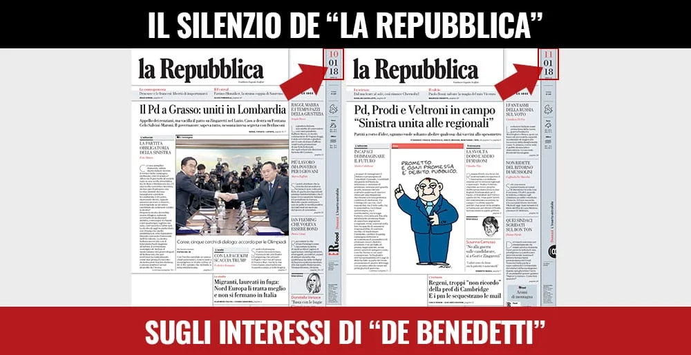 Il silenzio di La Repubblica sugli interessi di De Benedetti