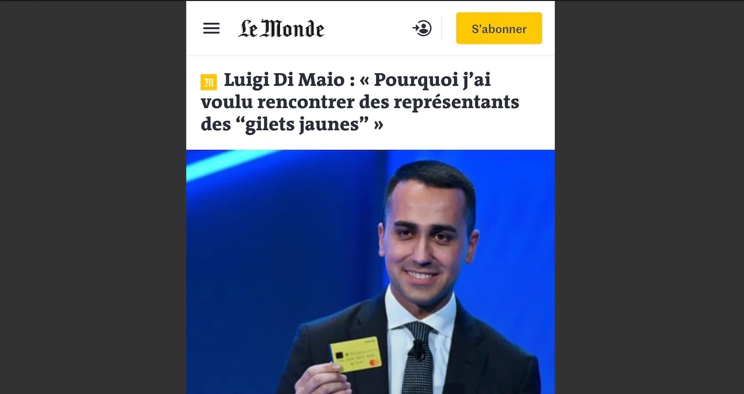 La lettera di Luigi Di Maio al popolo francese pubblicata da Le Monde