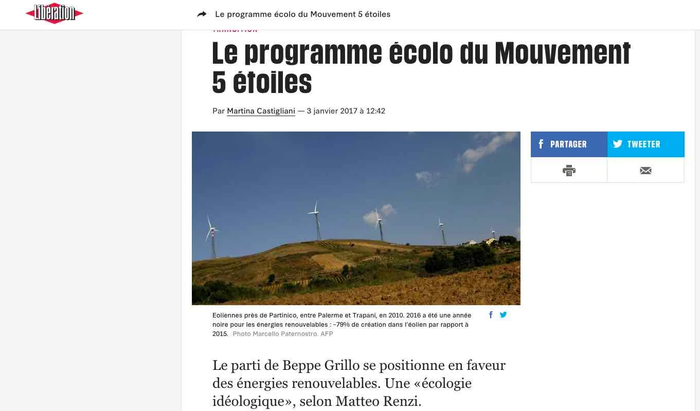 Il piano energia del MoVimento su Libération
