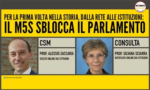 Consulta e CSM: persone oneste nelle Istituzioni grazie al M5S