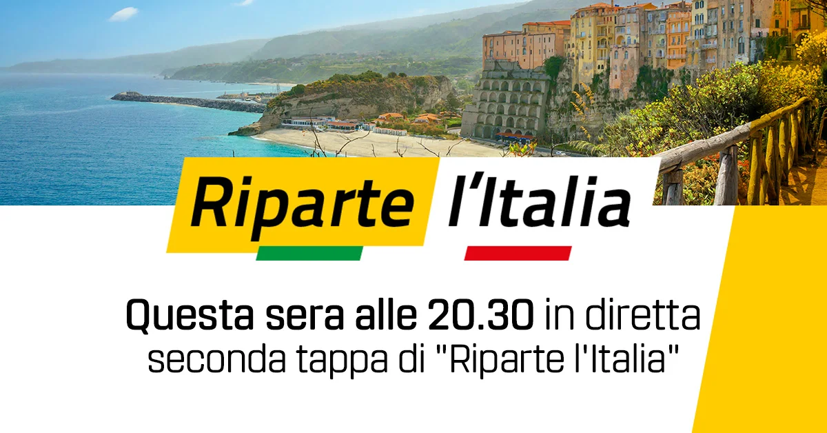 Stasera alle ore 20:30 in diretta la seconda tappa di "Riparte l'Italia"