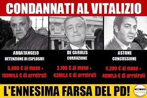 Tre ex deputati condannati riottengono il vitalizio grazie al PD